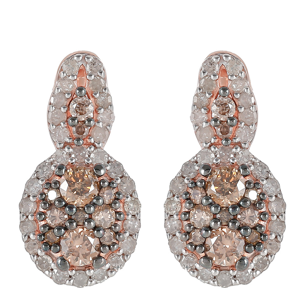 Pendientes de Plata Bañada en Oro Rosa con Diamante Champagne y Diamante blanco 1 