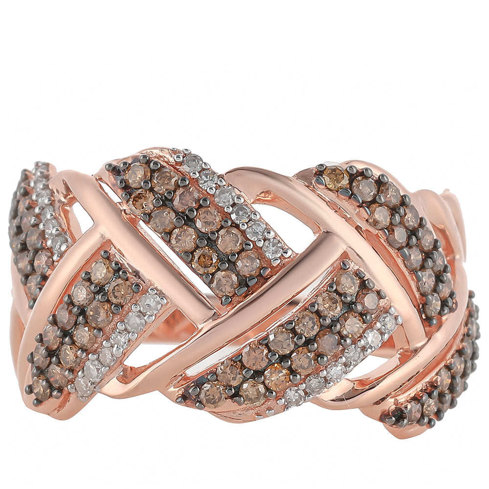 Anillo de Plata Bañada en Oro Rosa con Diamante Champagne y Diamante blanco 1 