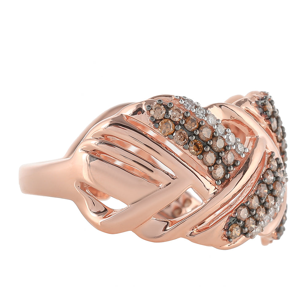 Anillo de Plata Bañada en Oro Rosa con Diamante Champagne y Diamante blanco 2 