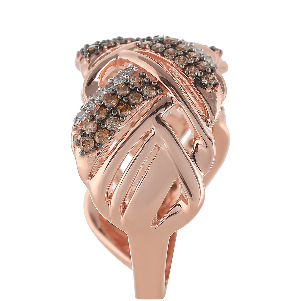 Anillo de Plata Bañada en Oro Rosa con Diamante Champagne y Diamante blanco