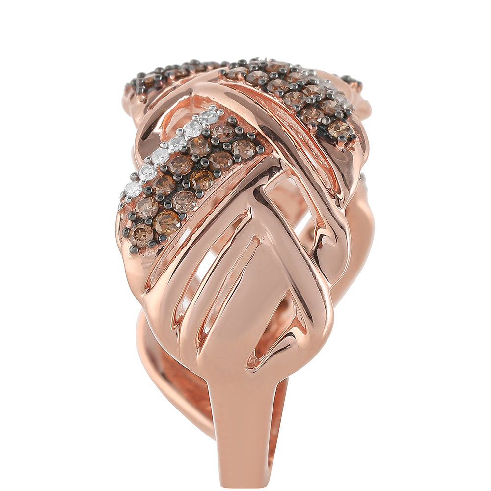 Anillo de Plata Bañada en Oro Rosa con Diamante Champagne y Diamante blanco 7 