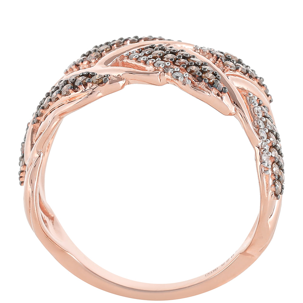 Anillo de Plata Bañada en Oro Rosa con Diamante Champagne y Diamante blanco