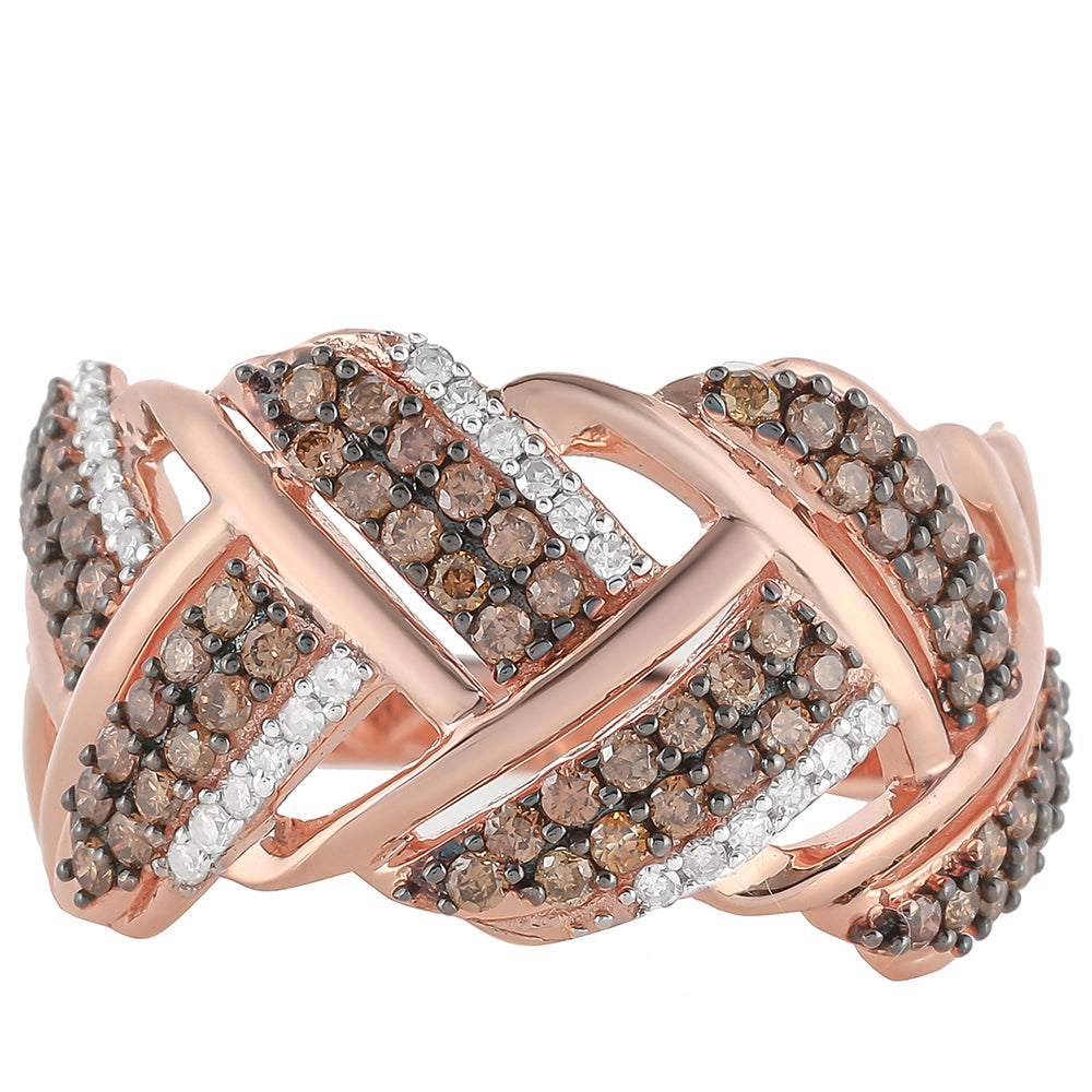 Anillo de Plata Bañada en Oro Rosa con Diamante Champagne y Diamante blanco 5 