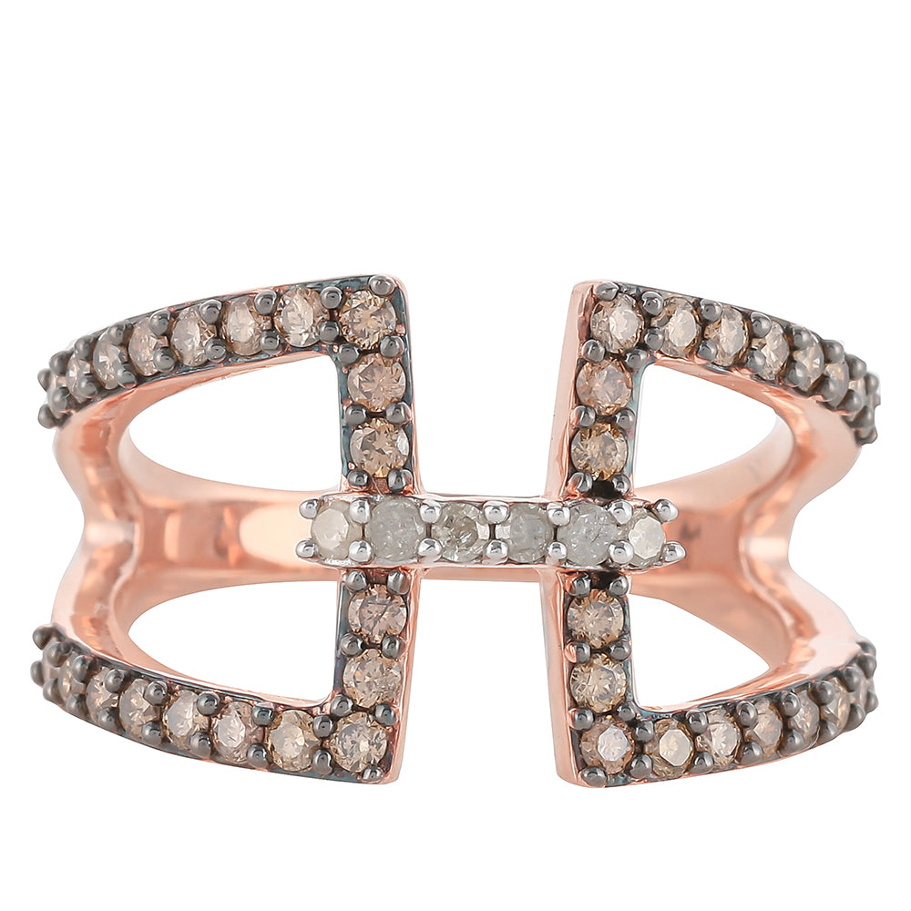 Anillo de Plata Bañada en Oro Rosa con Diamante Champagne y Diamante blanco 1 