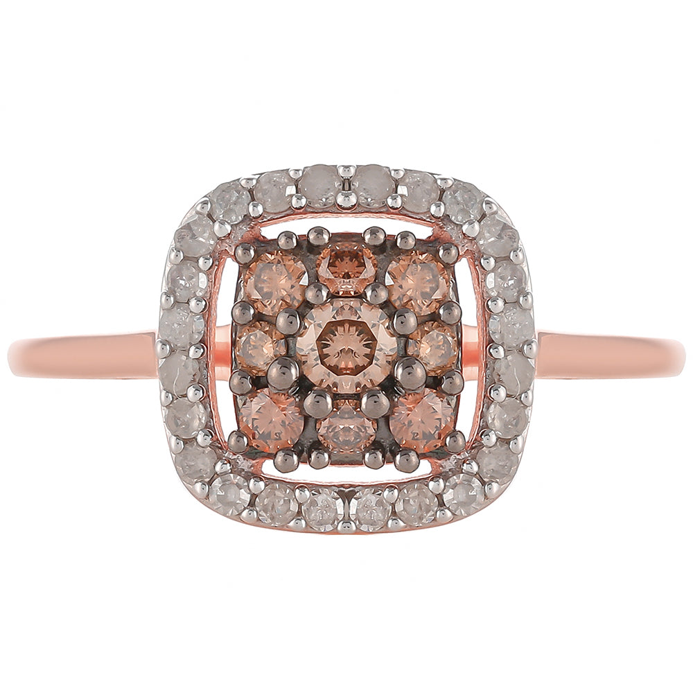 Anillo de Plata Bañada en Oro Rosa con Diamante Champagne y Diamante blanco