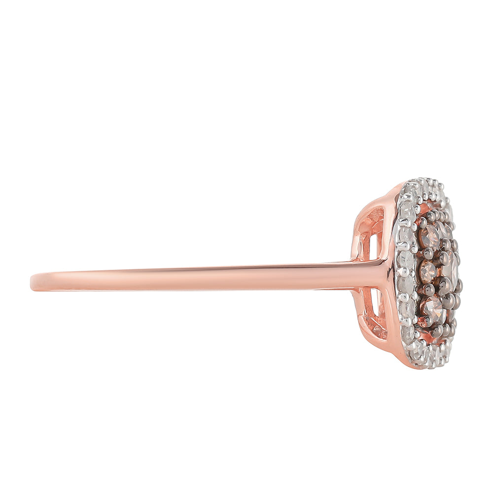 Anillo de Plata Bañada en Oro Rosa con Diamante Champagne y Diamante blanco