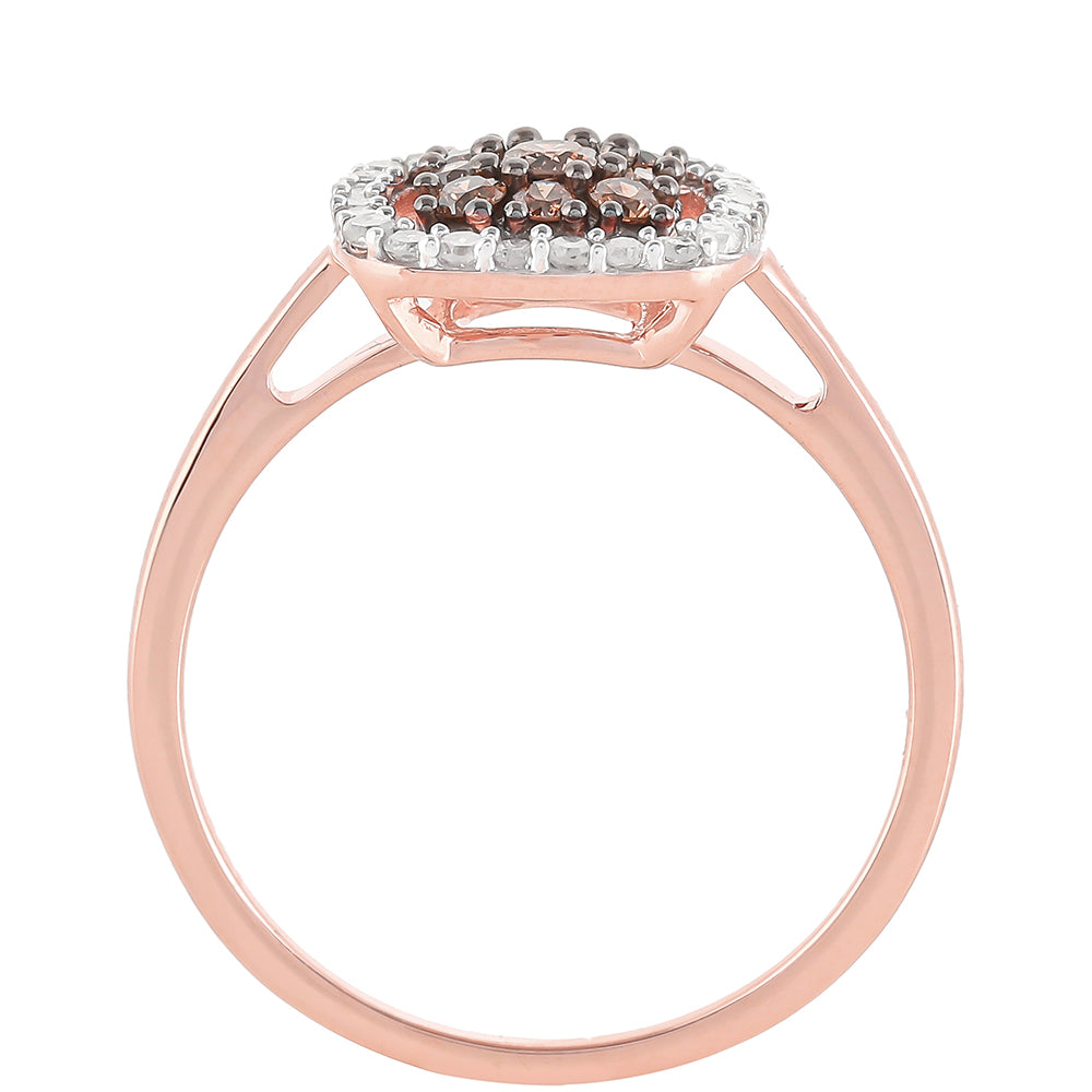 Anillo de Plata Bañada en Oro Rosa con Diamante Champagne y Diamante blanco