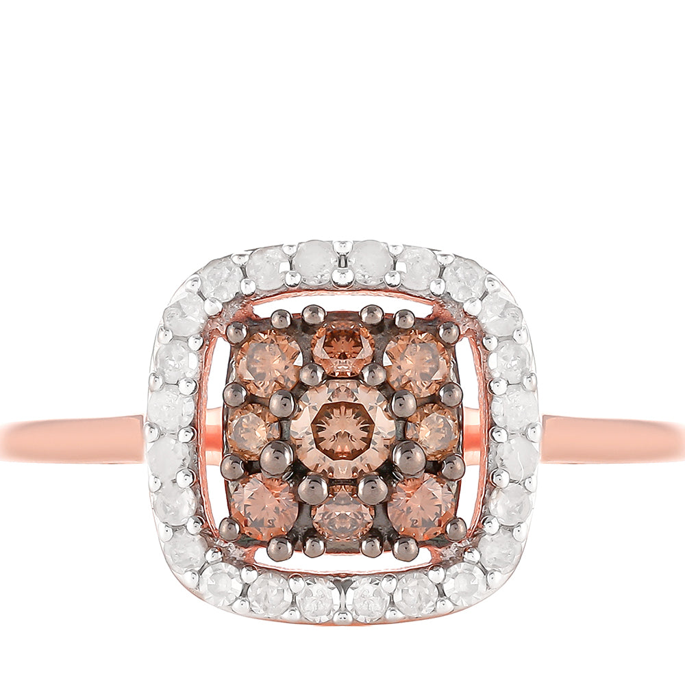 Anillo de Plata Bañada en Oro Rosa con Diamante Champagne y Diamante blanco