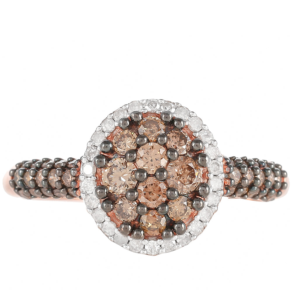 Anillo de Plata Bañada en Oro Rosa con Diamante Champagne y Diamante blanco