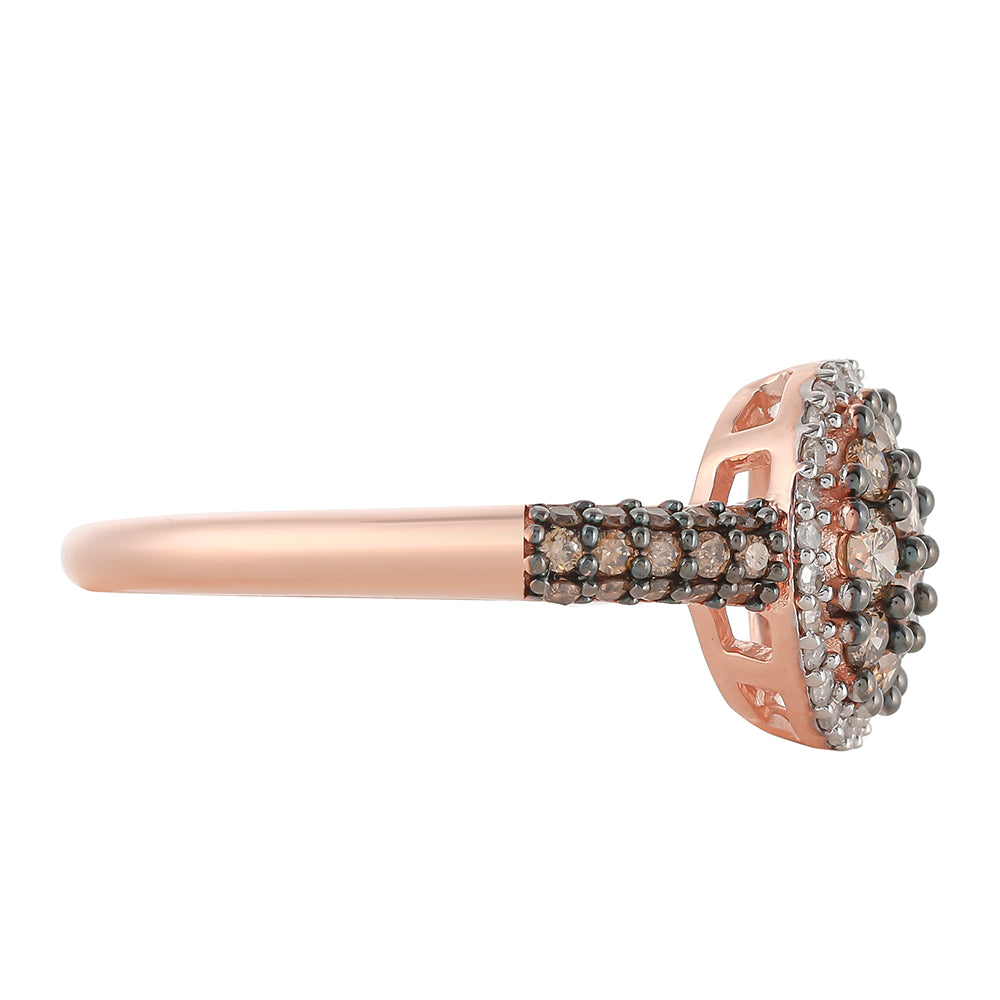 Anillo de Plata Bañada en Oro Rosa con Diamante Champagne y Diamante blanco 2 