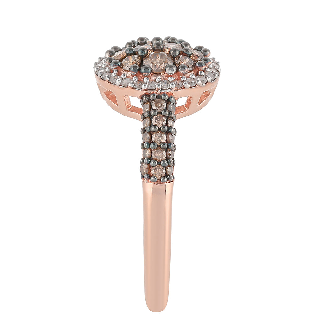 Anillo de Plata Bañada en Oro Rosa con Diamante Champagne y Diamante blanco 3 