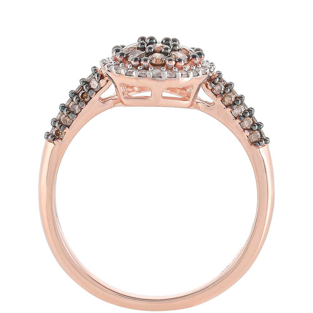 Anillo de Plata Bañada en Oro Rosa con Diamante Champagne y Diamante blanco 4 