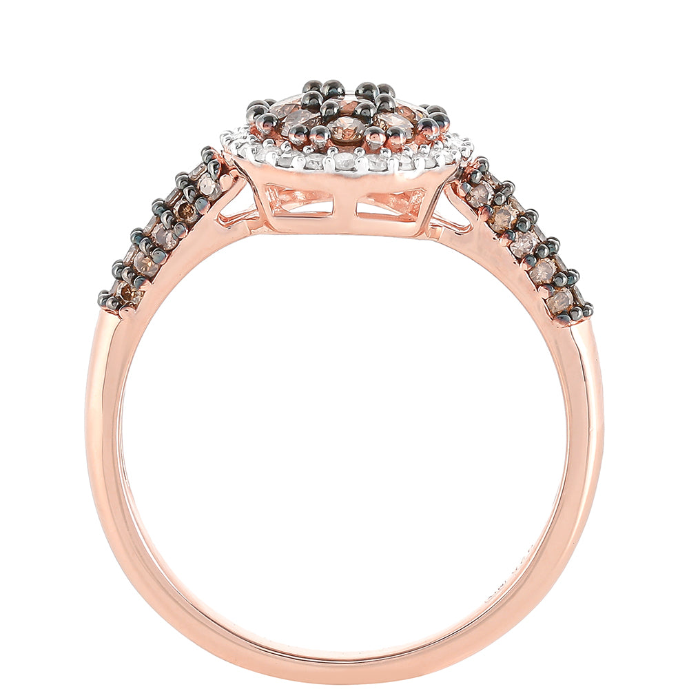 Anillo de Plata Bañada en Oro Rosa con Diamante Champagne y Diamante blanco 8 