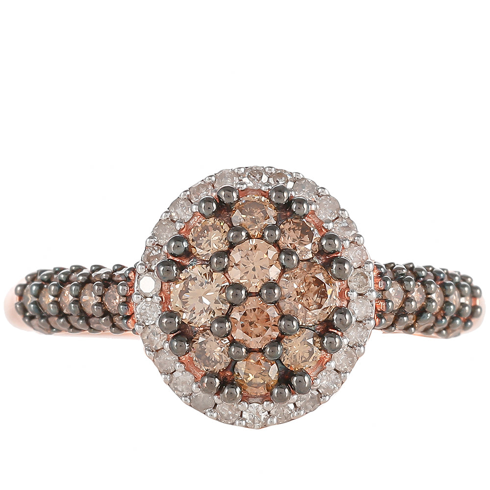 Anillo de Plata Bañada en Oro Rosa con Diamante Champagne y Diamante blanco 1 