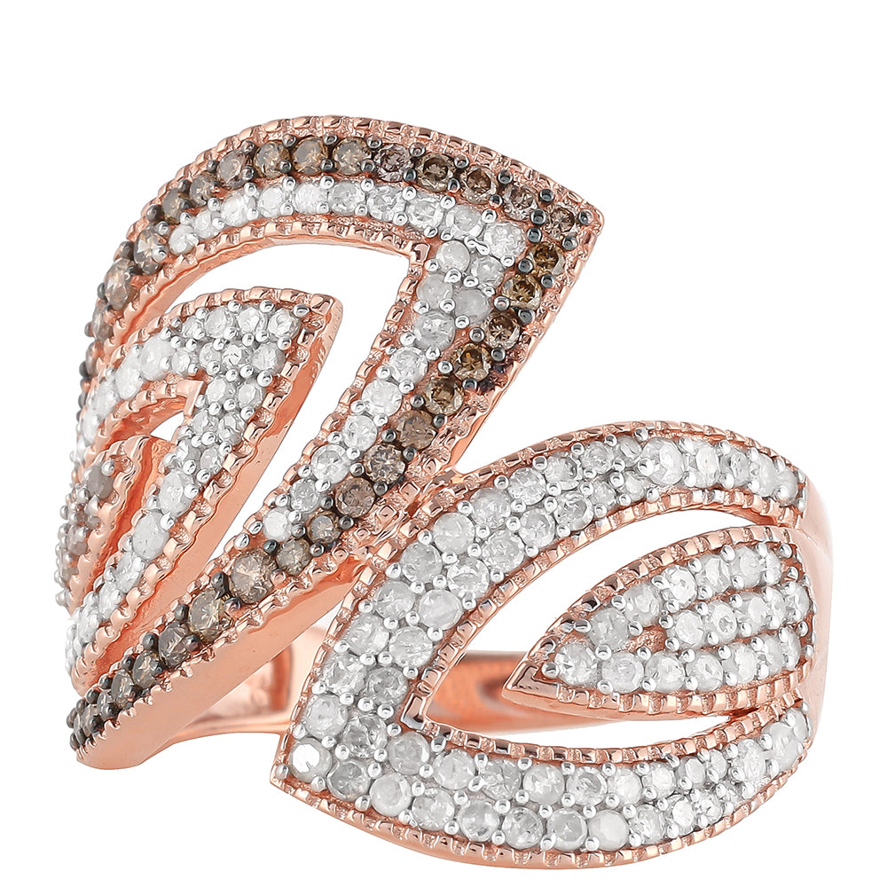 Anillo de Plata Bañada en Oro Rosa con Diamante Champagne y Diamante blanco 5 