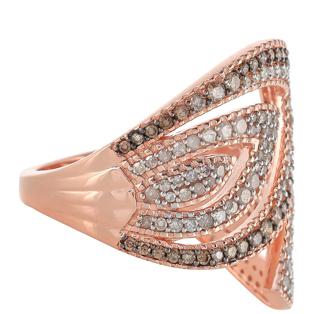 Anillo de Plata Bañada en Oro Rosa con Diamante Champagne y Diamante blanco 2 