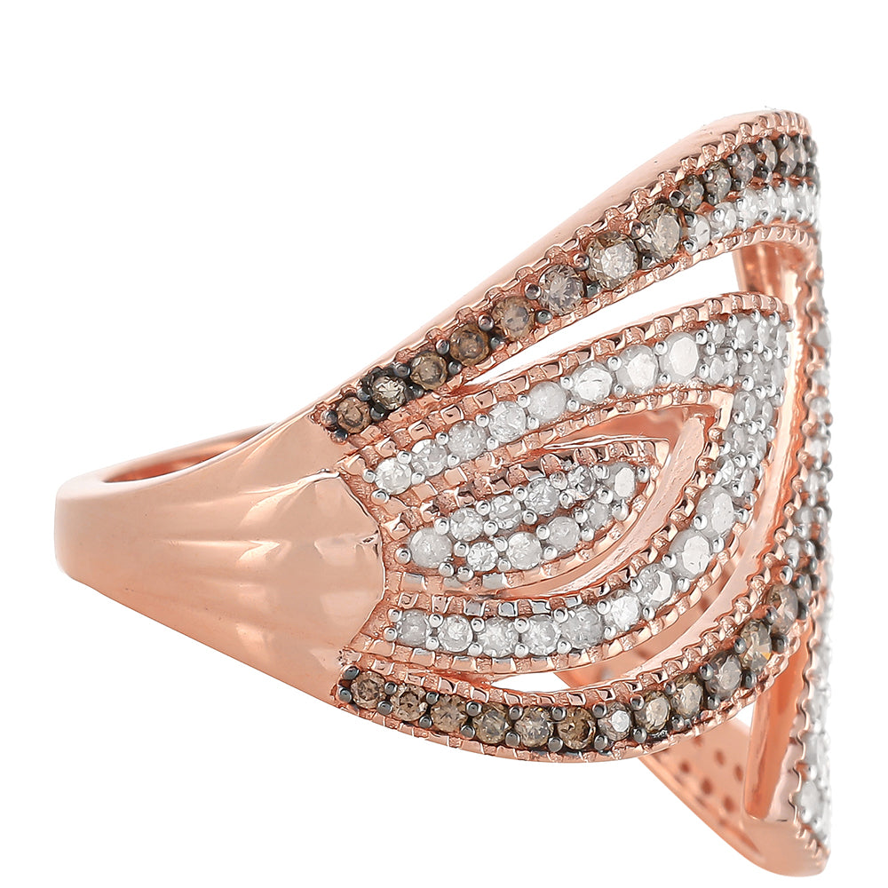 Anillo de Plata Bañada en Oro Rosa con Diamante Champagne y Diamante blanco