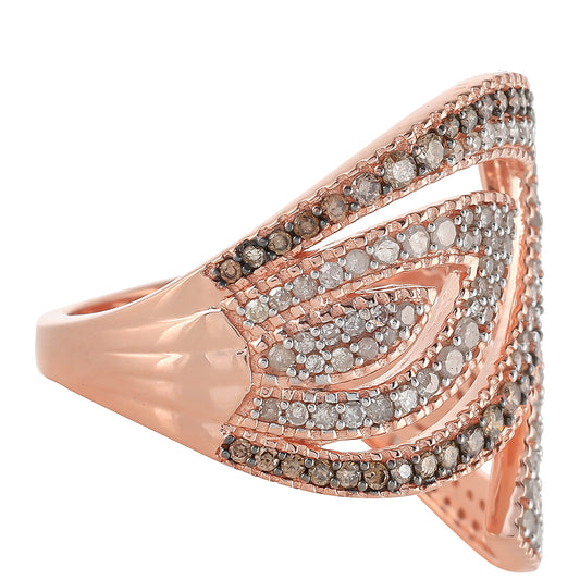 Anillo de Plata Bañada en Oro Rosa con Diamante Champagne y Diamante blanco