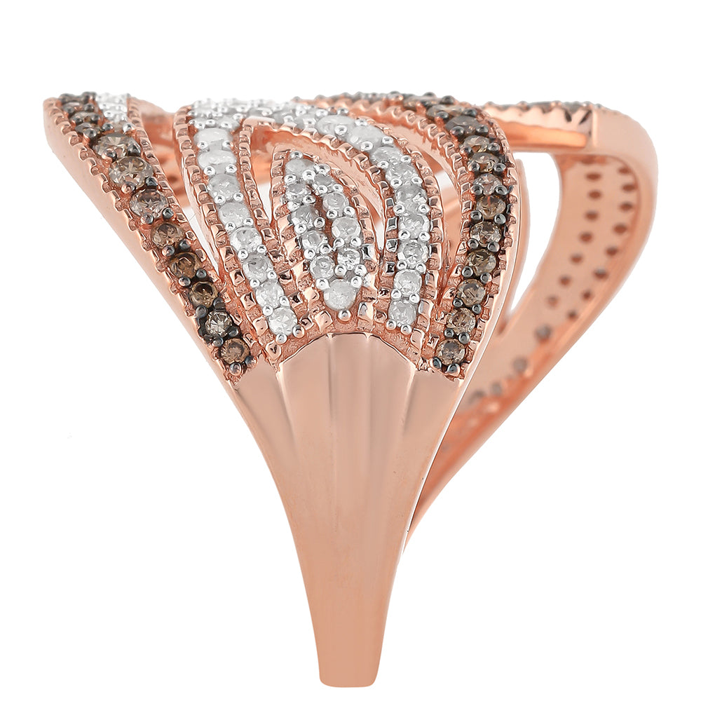 Anillo de Plata Bañada en Oro Rosa con Diamante Champagne y Diamante blanco 7 