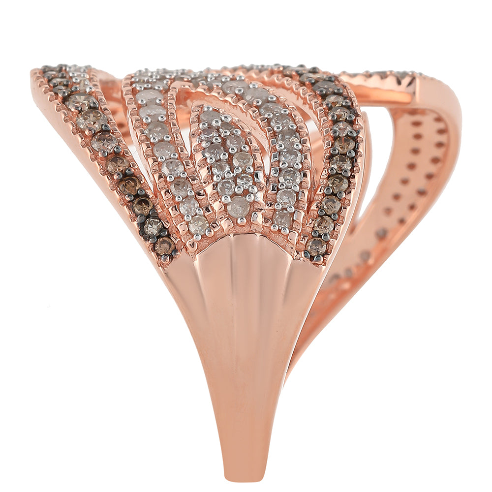 Anillo de Plata Bañada en Oro Rosa con Diamante Champagne y Diamante blanco 3 