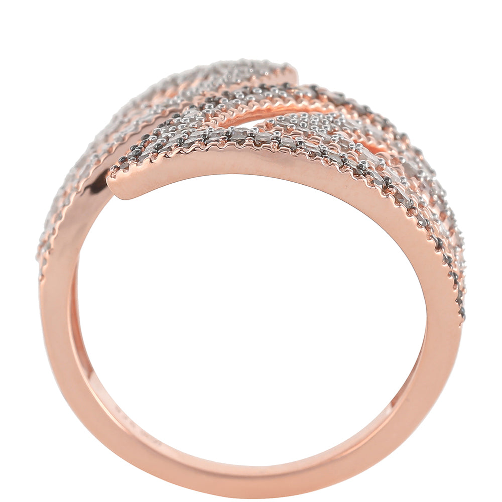 Anillo de Plata Bañada en Oro Rosa con Diamante Champagne y Diamante blanco