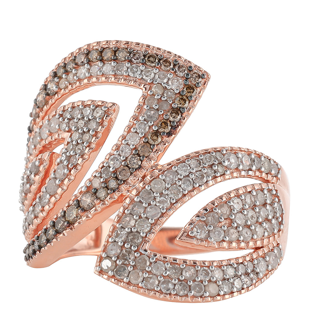 Anillo de Plata Bañada en Oro Rosa con Diamante Champagne y Diamante blanco 1 