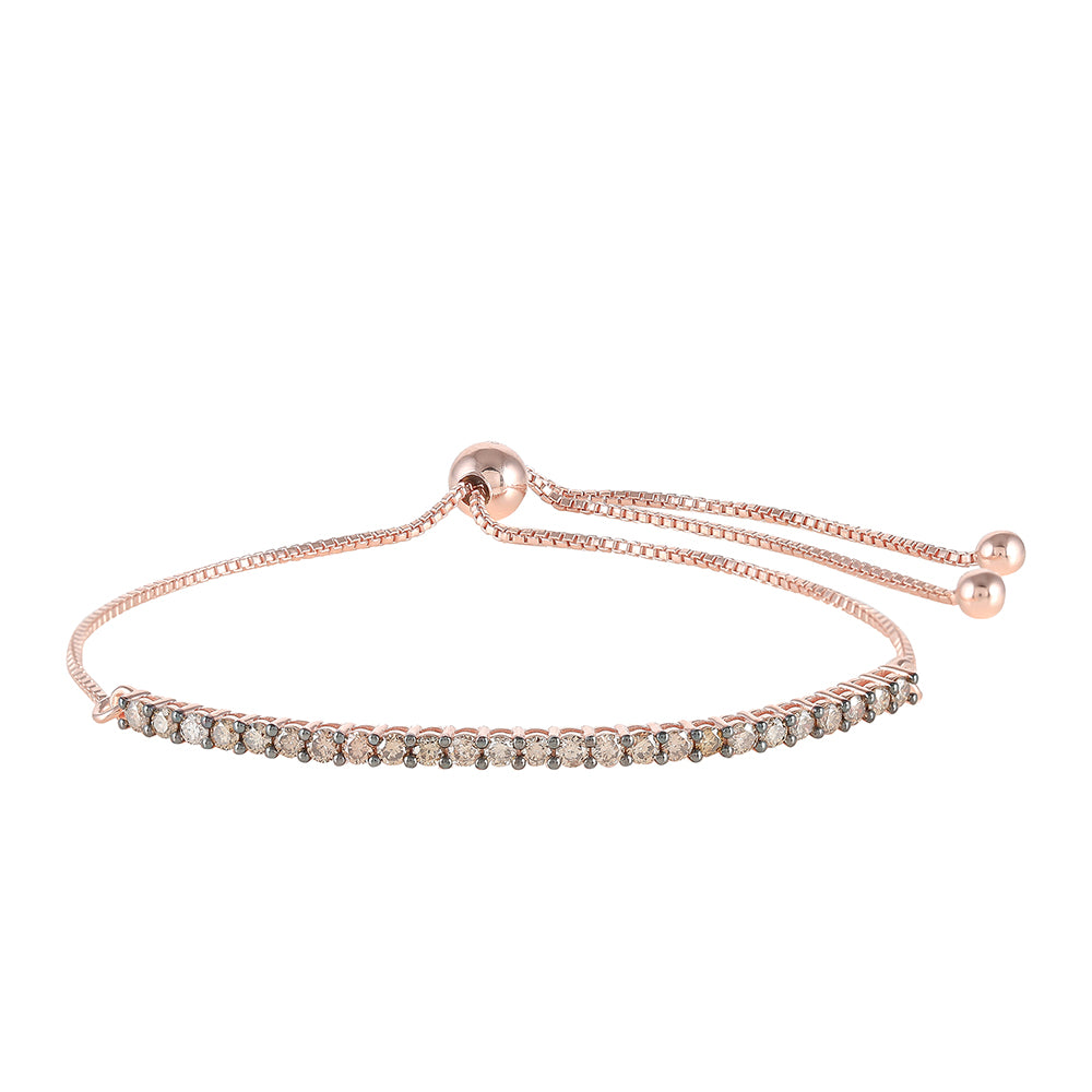 Pulsera de Plata Bañada en Oro Rosa con Diamante Champagne
