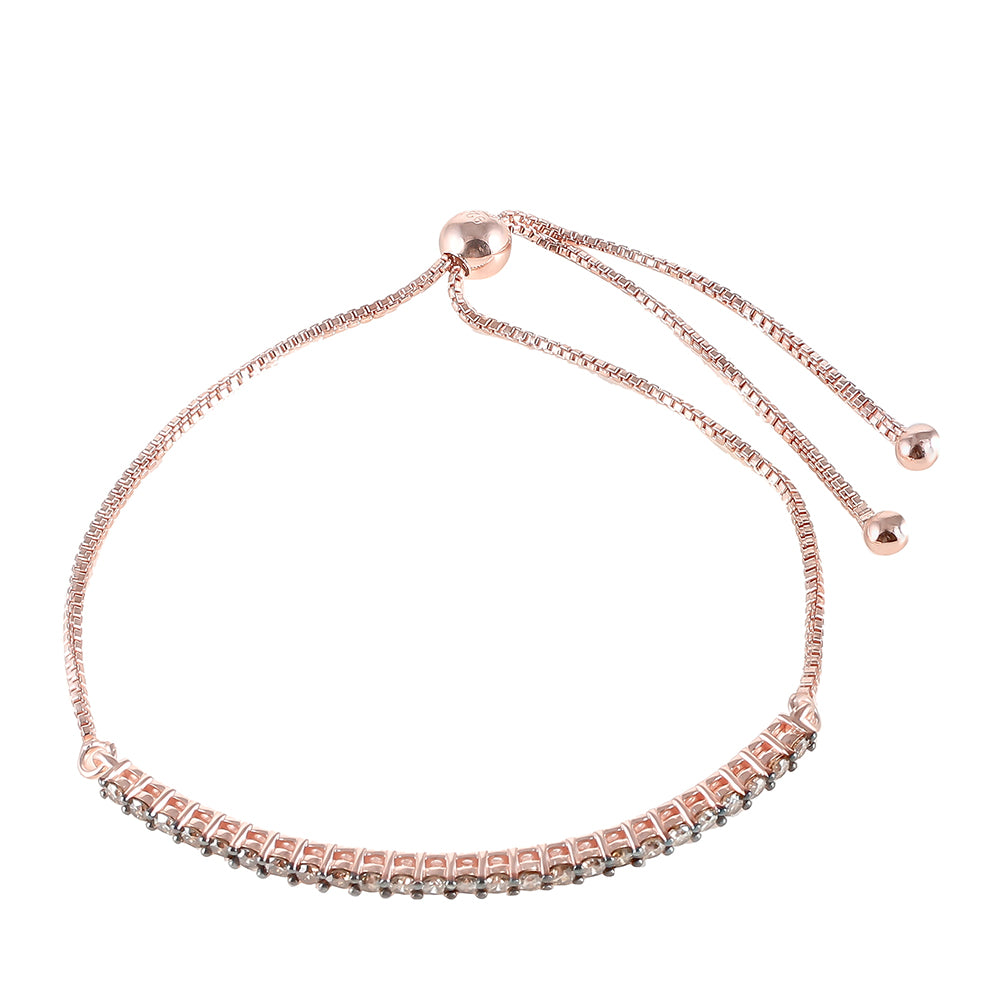 Pulsera de Plata Bañada en Oro Rosa con Diamante Champagne