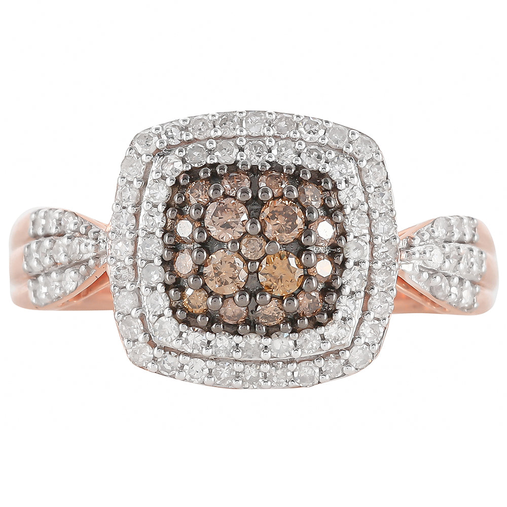 Anillo de Plata Bañada en Oro Rosa con Diamante Champagne y Diamante blanco 5 