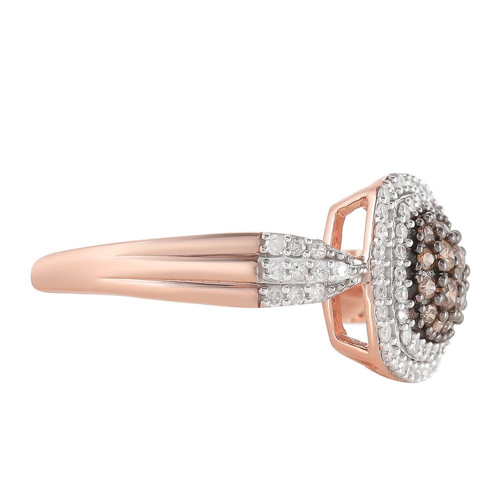 Anillo de Plata Bañada en Oro Rosa con Diamante Champagne y Diamante blanco