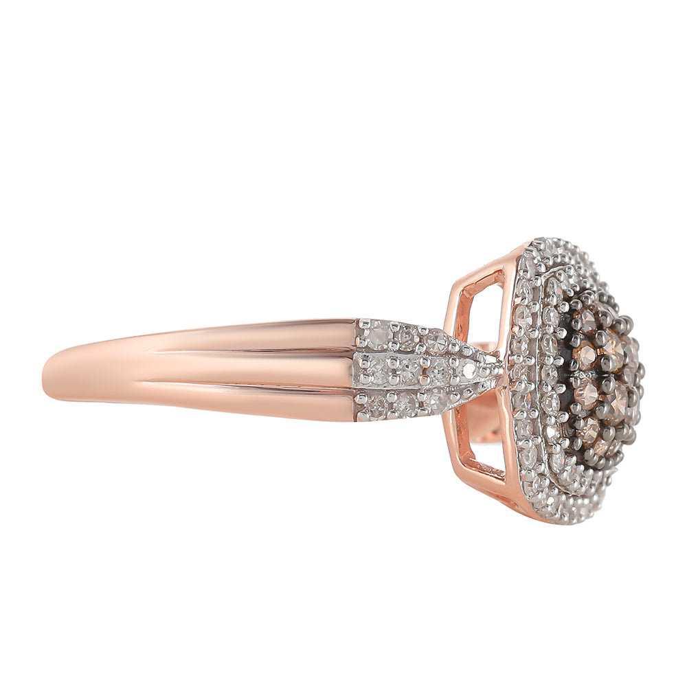 Anillo de Plata Bañada en Oro Rosa con Diamante Champagne y Diamante blanco 2 