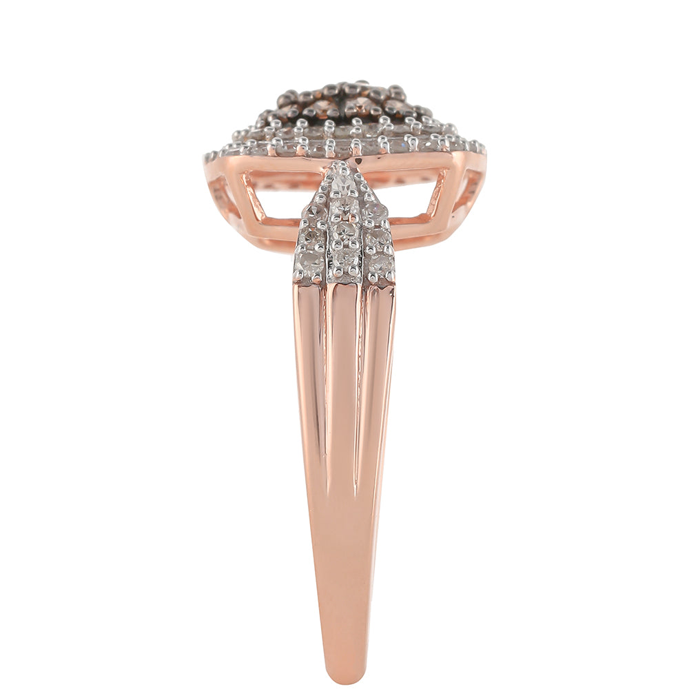 Anillo de Plata Bañada en Oro Rosa con Diamante Champagne y Diamante blanco 3 