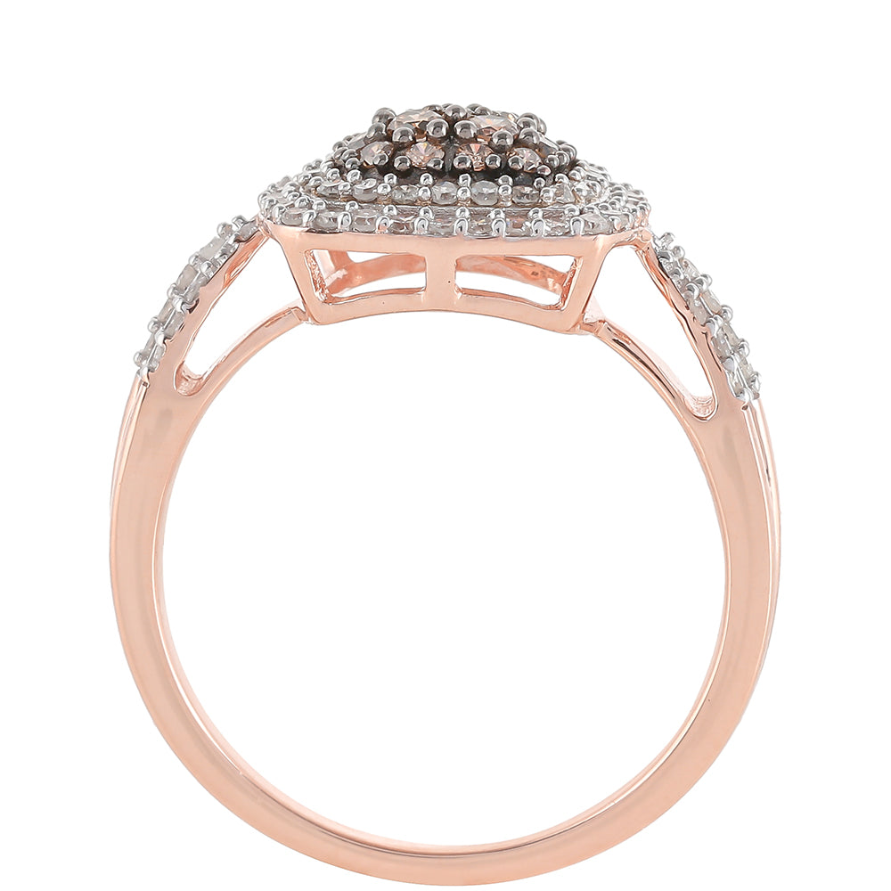 Anillo de Plata Bañada en Oro Rosa con Diamante Champagne y Diamante blanco 4 