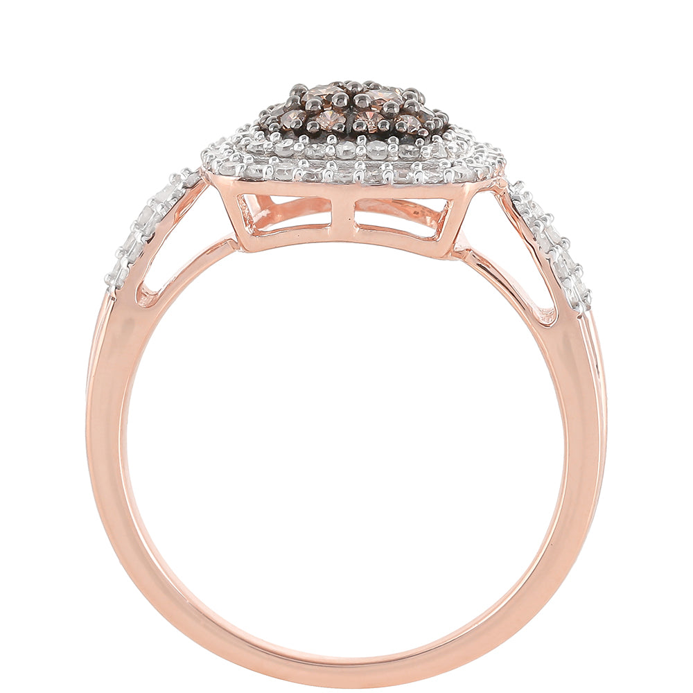 Anillo de Plata Bañada en Oro Rosa con Diamante Champagne y Diamante blanco 8 