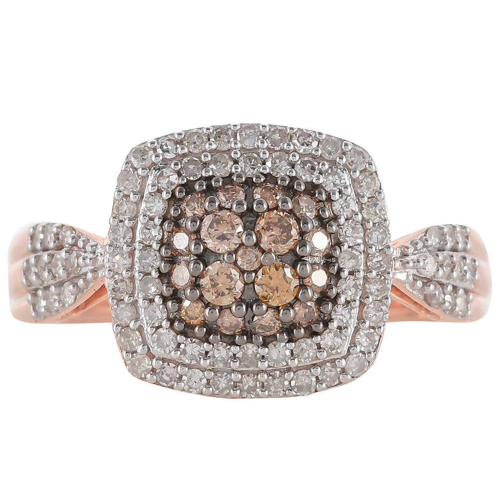 Anillo de Plata Bañada en Oro Rosa con Diamante Champagne y Diamante blanco 1 