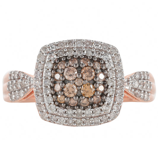 Anillo de Plata Bañada en Oro Rosa con Diamante Champagne y Diamante blanco