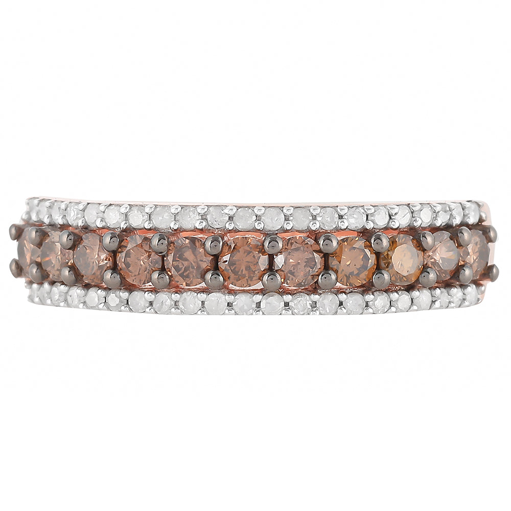 Anillo de Plata Bañada en Oro Rosa con Diamante Champagne y Diamante blanco 5 