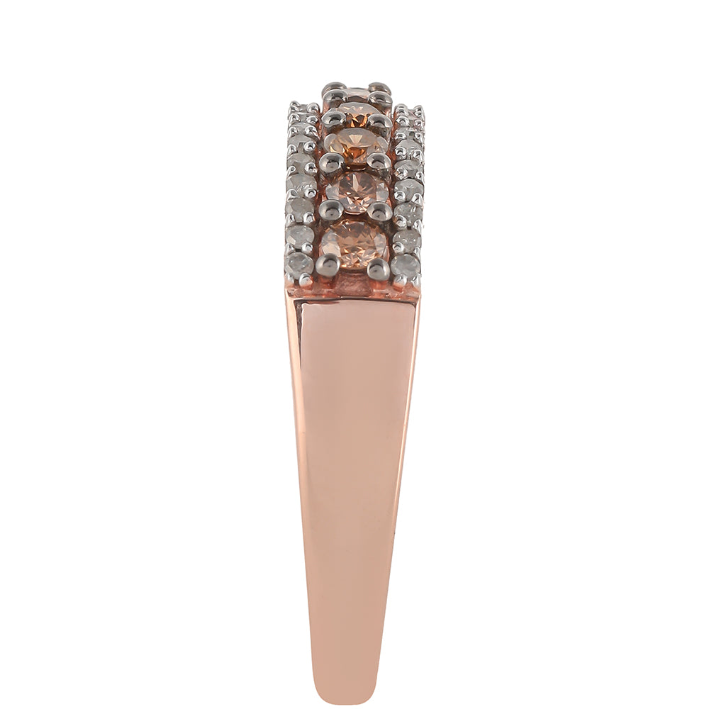 Anillo de Plata Bañada en Oro Rosa con Diamante Champagne y Diamante blanco