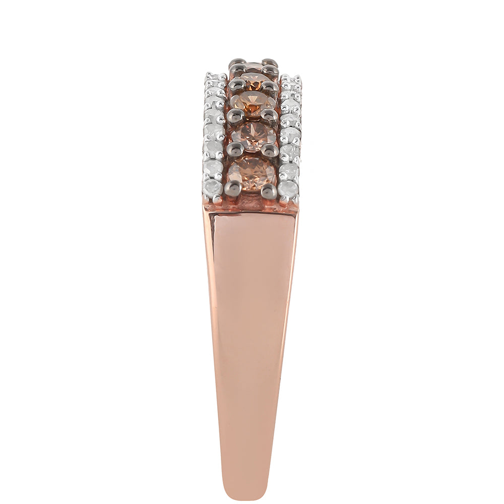 Anillo de Plata Bañada en Oro Rosa con Diamante Champagne y Diamante blanco 7 