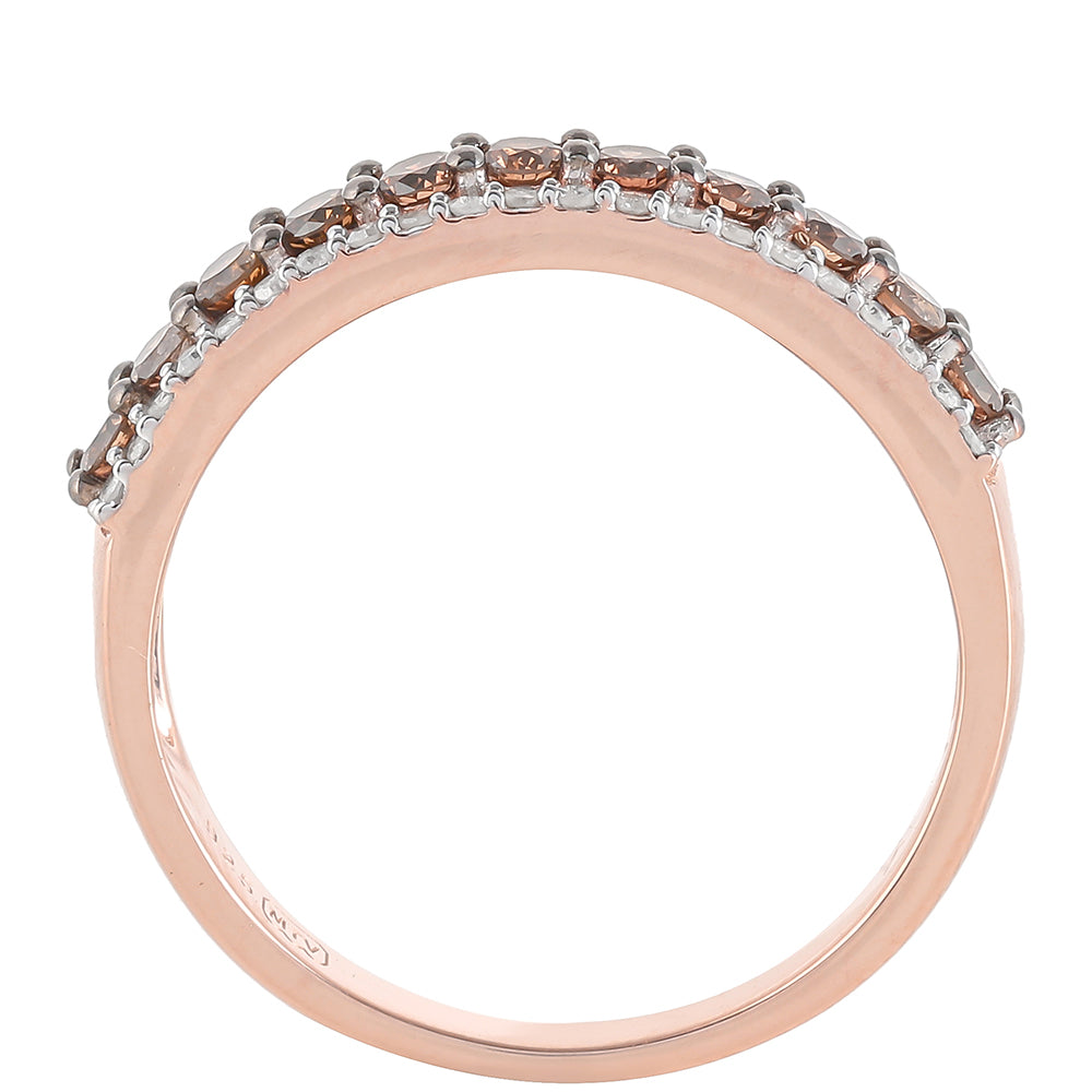 Anillo de Plata Bañada en Oro Rosa con Diamante Champagne y Diamante blanco 8 