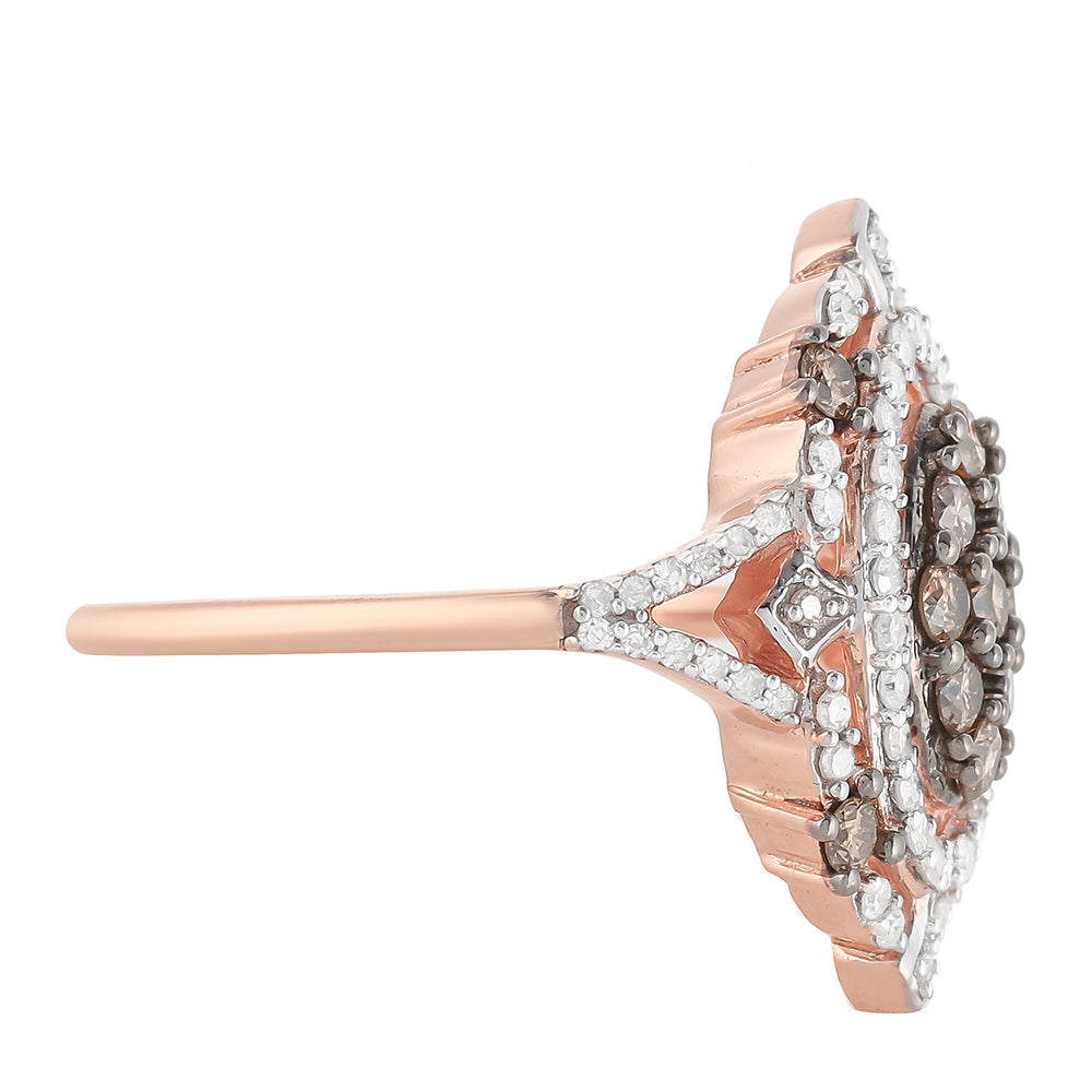 Anillo de Plata Bañada en Oro Rosa con Diamante Champagne y Diamante blanco