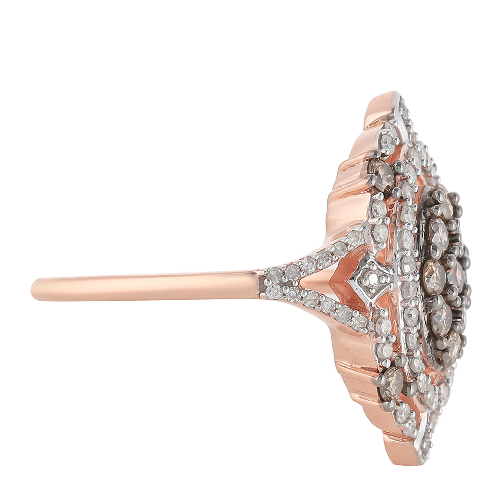 Anillo de Plata Bañada en Oro Rosa con Diamante Champagne y Diamante blanco