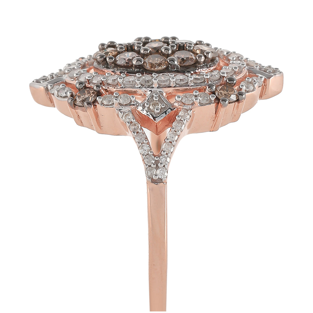 Anillo de Plata Bañada en Oro Rosa con Diamante Champagne y Diamante blanco 4 