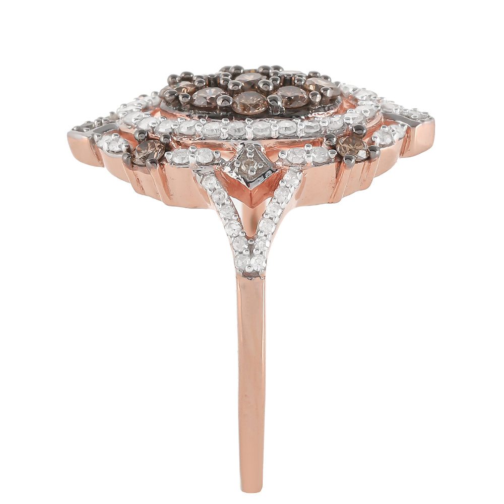 Anillo de Plata Bañada en Oro Rosa con Diamante Champagne y Diamante blanco 7 