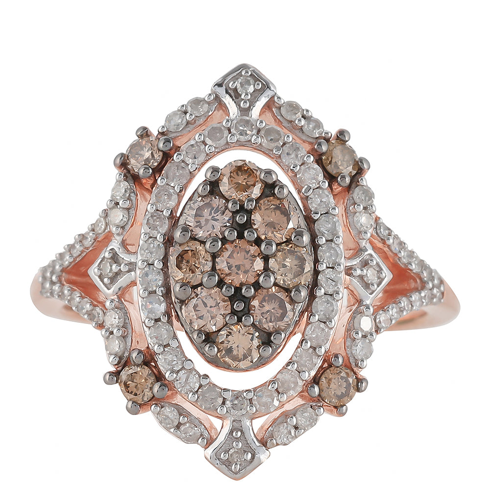 Anillo de Plata Bañada en Oro Rosa con Diamante Champagne y Diamante blanco 2 