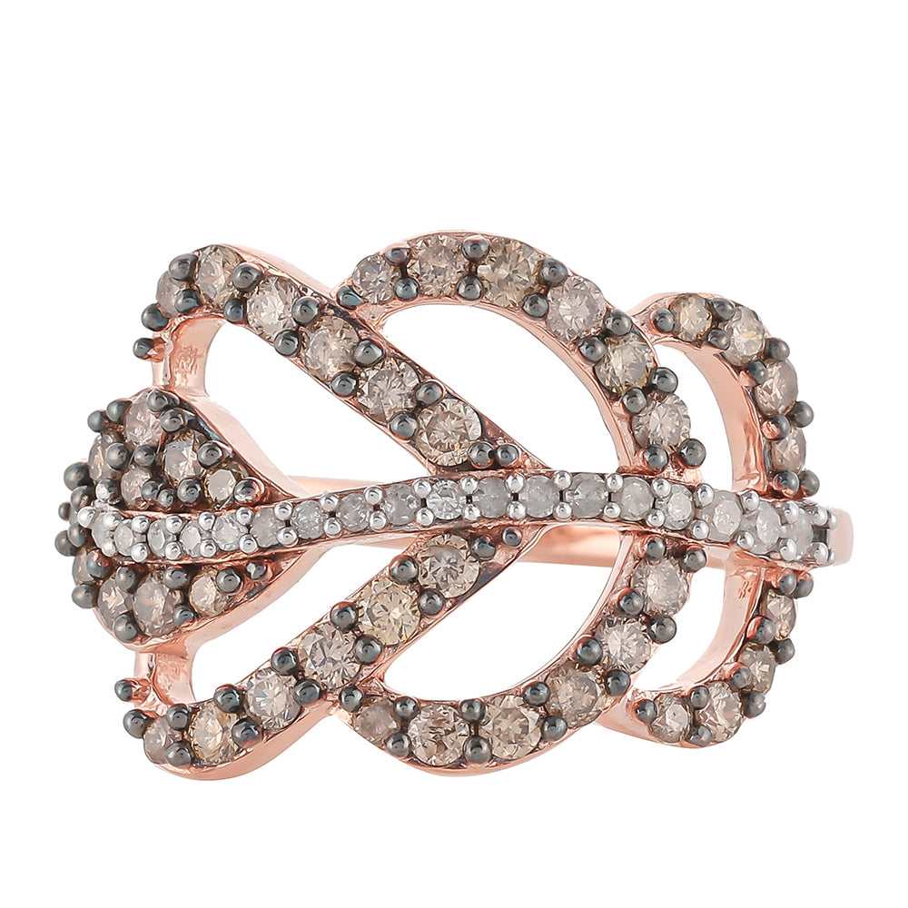 Anillo de Plata Bañada en Oro Rosa con Diamante Champagne y Diamante blanco