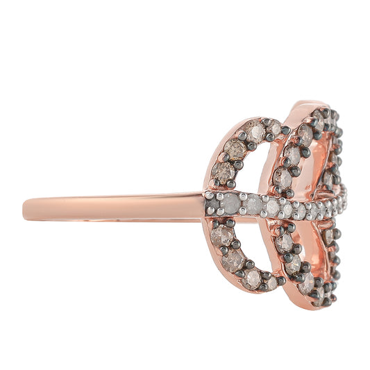 Anillo de Plata Bañada en Oro Rosa con Diamante Champagne y Diamante blanco