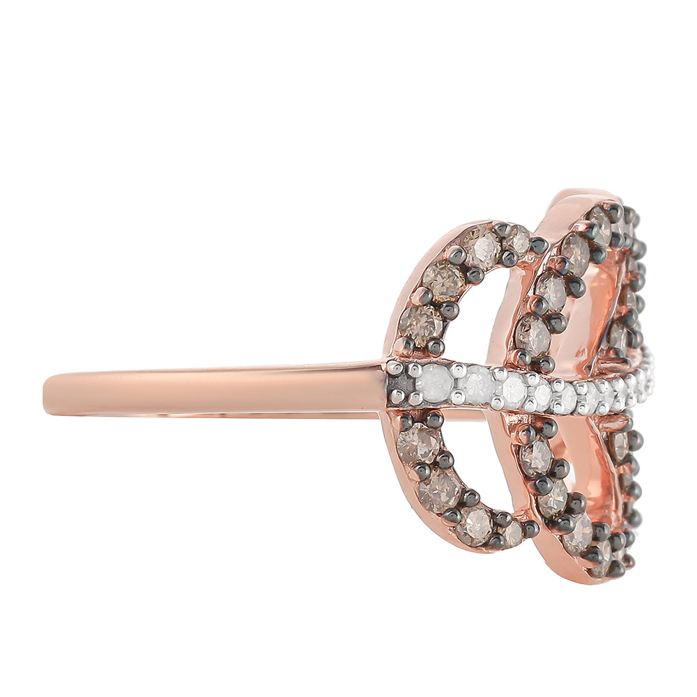 Anillo de Plata Bañada en Oro Rosa con Diamante Champagne y Diamante blanco