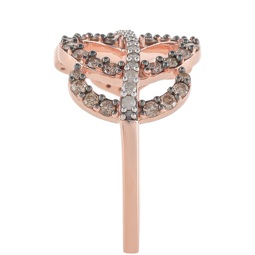 Anillo de Plata Bañada en Oro Rosa con Diamante Champagne y Diamante blanco 3 