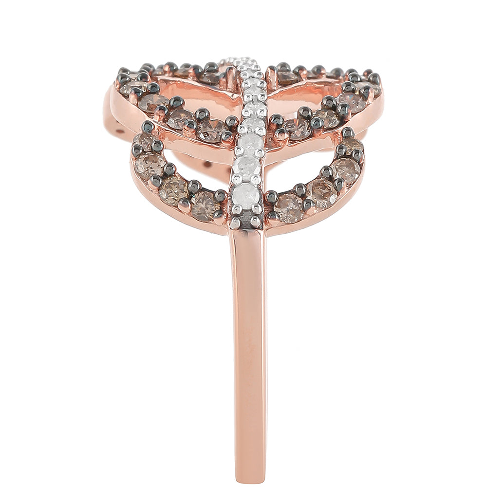 Anillo de Plata Bañada en Oro Rosa con Diamante Champagne y Diamante blanco 7 